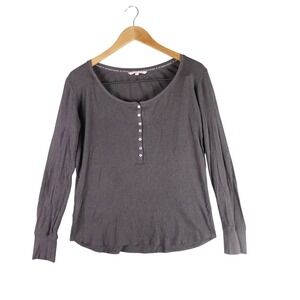 Victorias Secret Womens Gray Ribbed Long Sleeve Henley Top Size M